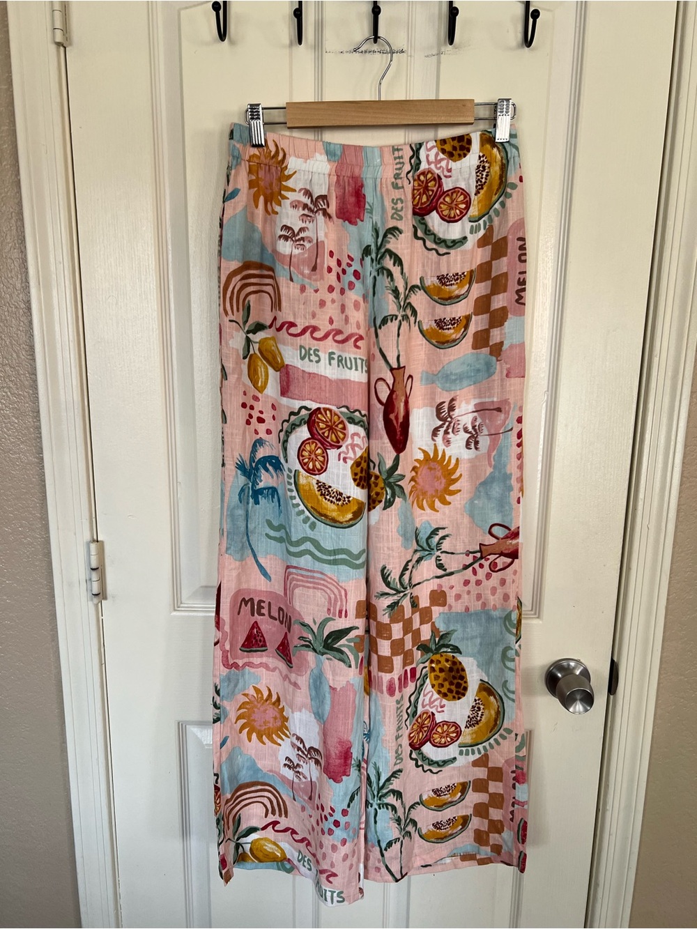 Paper Heart Linen Blend Fruit Print Wide Leg Pants M Des Fruits